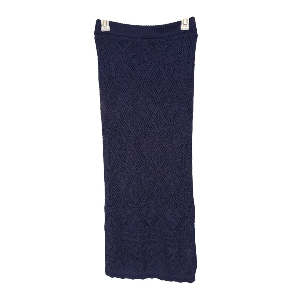 Freshman 1996 Women’s Navy Blue Crochet Knit Midi Skirt Size S Lined Straight